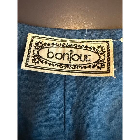 Vintage Bonjour Wool Embroidered Vest Blue Button Front Folk Boho Women’s L - Picture 2 of 7